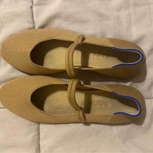 Rothy's Camel Ballet Flats with Blue Trim